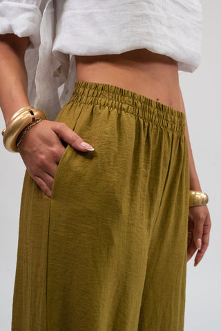 Pantalone Palazzo in Tencel Verde olio|Colore:Verde olio