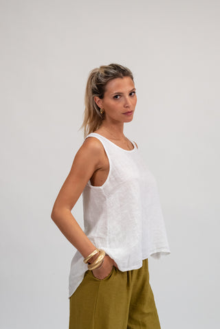 Canotta 100% Lino Bottoni Bianco|Colore:Bianco