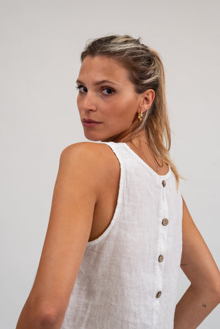 Canotta 100% Lino Bottoni Bianco|Colore:Bianco