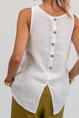 Canotta 100% Lino Bottoni Bianco|Colore:Bianco
