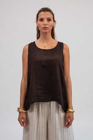 Canotta 100% Lino Bottoni Moro|Colore:Moro