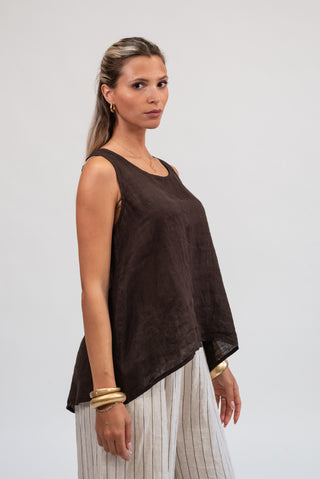 Canotta 100% Lino Bottoni Moro|Colore:Moro