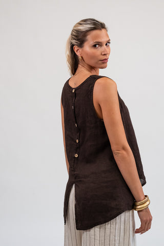 Canotta 100% Lino Bottoni Moro|Colore:Moro