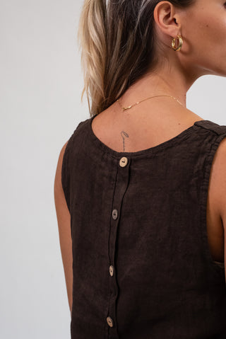 Canotta 100% Lino Bottoni Moro|Colore:Moro