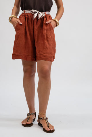 Shorts Lino Cintura coccio|Colore:Coccio
