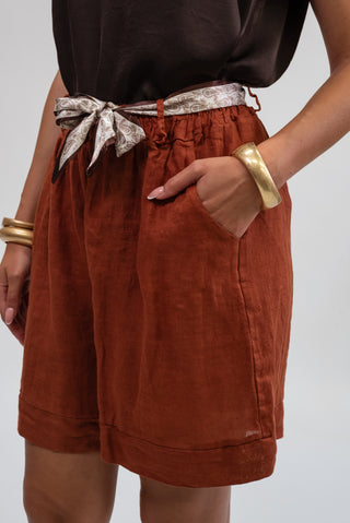 Shorts Lino Cintura coccio|Colore:Coccio