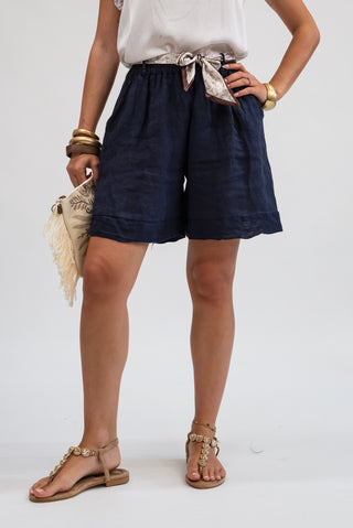 Shorts Lino Cintura blu|Colore:Blu