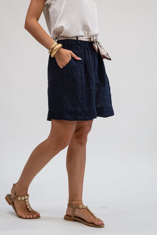 Shorts Lino Cintura blu|Colore:Blu