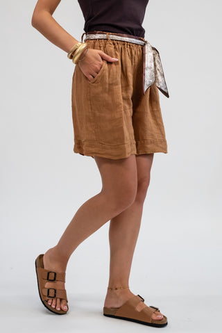 Shorts Lino Cintura camel|Colore:Camel