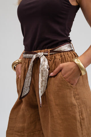 Shorts Lino Cintura camel|Colore:Camel