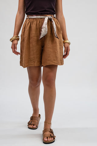 Shorts Lino Cintura camel|Colore:Camel