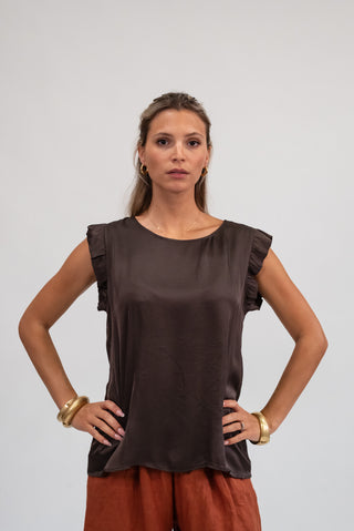 Blusa Viscosa con Volant moro|Colore:Moro