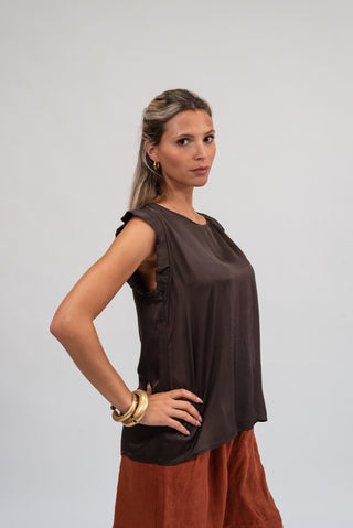 Blusa Viscosa con Volant moro|Colore:Moro