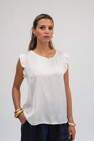 Blusa Viscosa con Volant panna|Colore:Panna