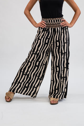 Pantalone Viscosa Fantasia nero/panna|Colore:Nero/panna