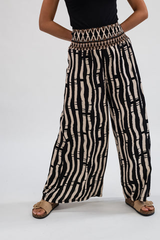 Pantalone Viscosa Fantasia nero/panna|Colore:Nero/panna