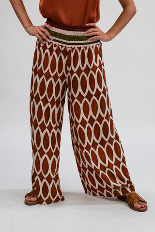 Pantalone Viscosa Fantasia coccio/panna|Colore:Coccio/panna