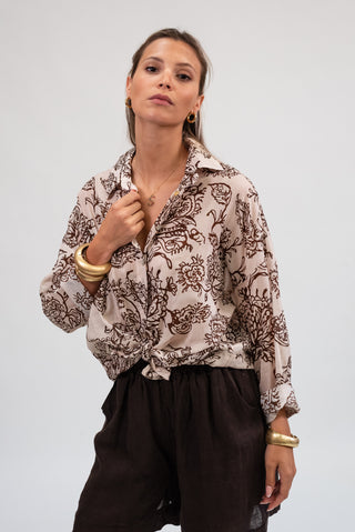 Camicia Cotone Fiore Moro|Colore:Moro