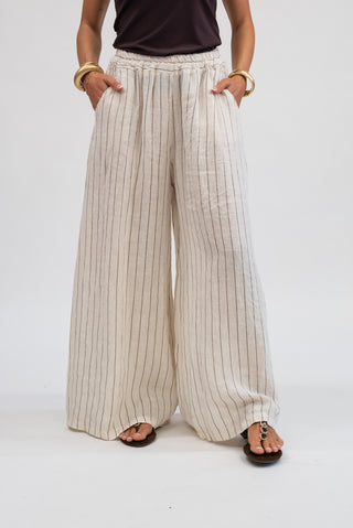 Pantalone Gessato 100% Lino Panna|Colore:Panna