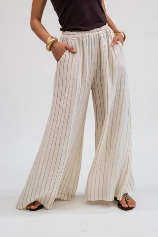 Pantalone Gessato 100% Lino Panna|Colore:Panna