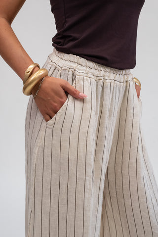 Pantalone Gessato 100% Lino Panna|Colore:Panna