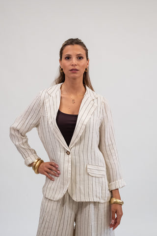 Giacca Gessata 100% Lino Panna|Colore:Panna