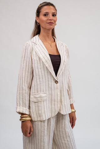 Giacca Gessata 100% Lino Panna|Colore:Panna
