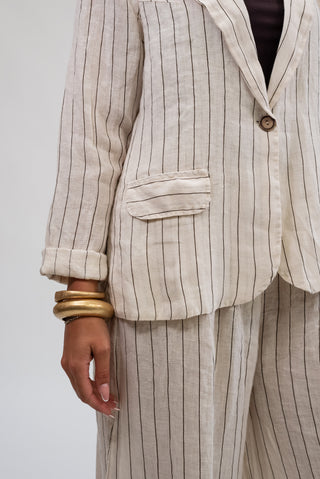 Giacca Gessata 100% Lino Panna|Colore:Panna