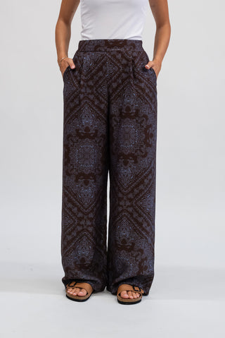 Pantalone Palazzo Fantasia moro chiaro / celeste|Colore:Moro chiaro / celeste