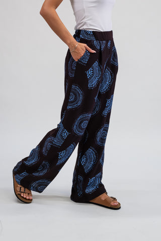 Pantalone Palazzo Fantasia moro scuro / celeste|Colore:Moro scuro / celeste