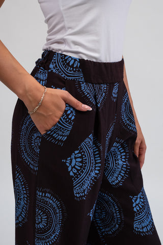 Pantalone Palazzo Fantasia moro scuro / celeste|Colore:Moro scuro / celeste
