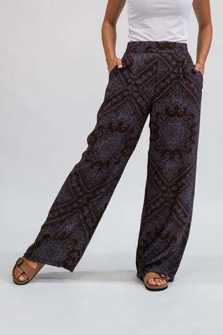 Pantalone Palazzo Fantasia moro scuro / celeste|Colore:Moro scuro / celeste