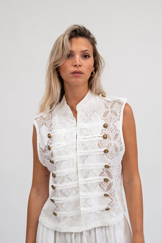 Camicia Smanicata Alamari bianco|Colore:Bianco