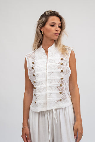 Camicia Smanicata Alamari bianco|Colore:Bianco