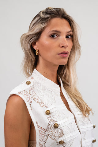 Camicia Smanicata Alamari bianco|Colore:Bianco