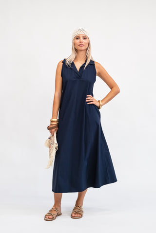 Abito Midi Smanicato con Tasche blu|Colore:Blu