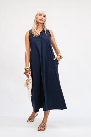 Abito Midi Smanicato con Tasche blu|Colore:Blu