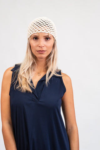 Abito Midi Smanicato con Tasche blu|Colore:Blu
