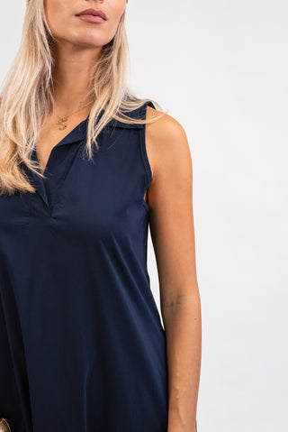 Abito Midi Smanicato con Tasche blu|Colore:Blu