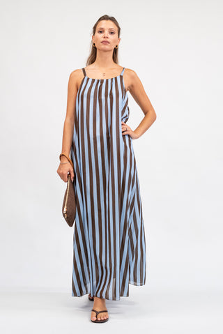 Abito Lungo Riga celeste/moro|Colore:Celeste/moro