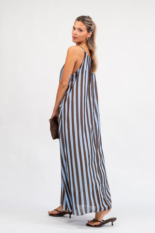 Abito Lungo Riga celeste/moro|Colore:Celeste/moro