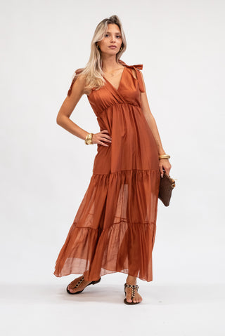 Abito Lungo Tencel Fiocchi coccio|Colore:Coccio
