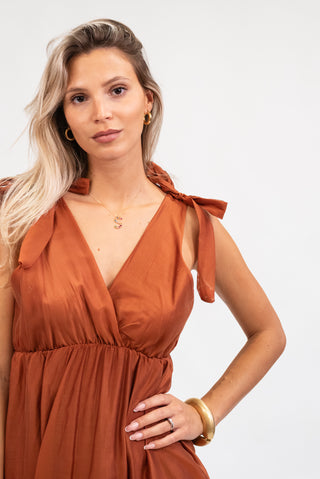 Abito Lungo Tencel Fiocchi coccio|Colore:Coccio