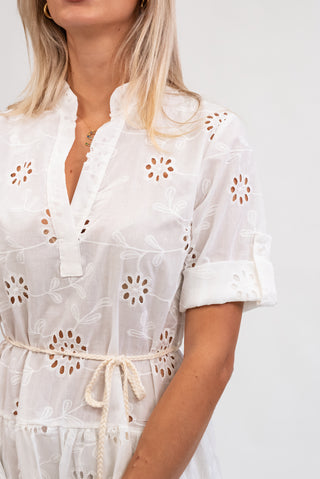 Abito Sangallo con Cintura bianco|Colore:Bianco