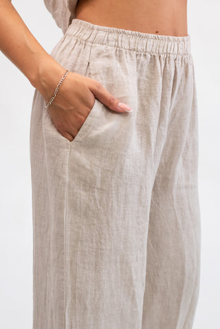 Pantalone 100% Lino con Pizzo beige|Colore:Beige