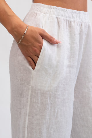 Pantalone 100% Lino con Pizzo bianco|Colore:Bianco