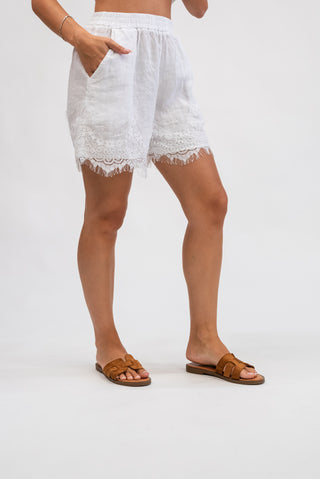 Shorts 100% Lino e Pizzo bianco|Colore:Bianco