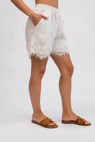 Shorts 100% Lino e Pizzo beige|Colore:Beige