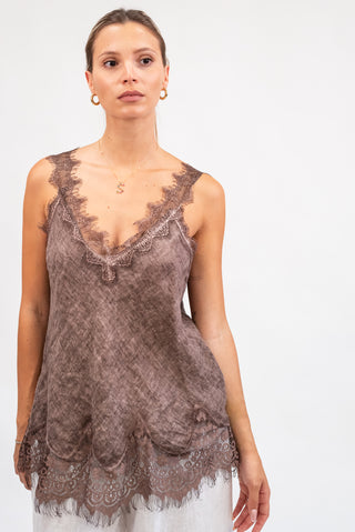 Canotta 100% Lino con Pizzo moro|Colore:Moro