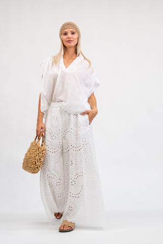 Blusa Cotone Scollo a V bianco|Colore:Bianco